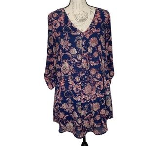 𝅺LUSH navy blue tunic/mini dress. Adjustable sleeves. V neckline. Size S